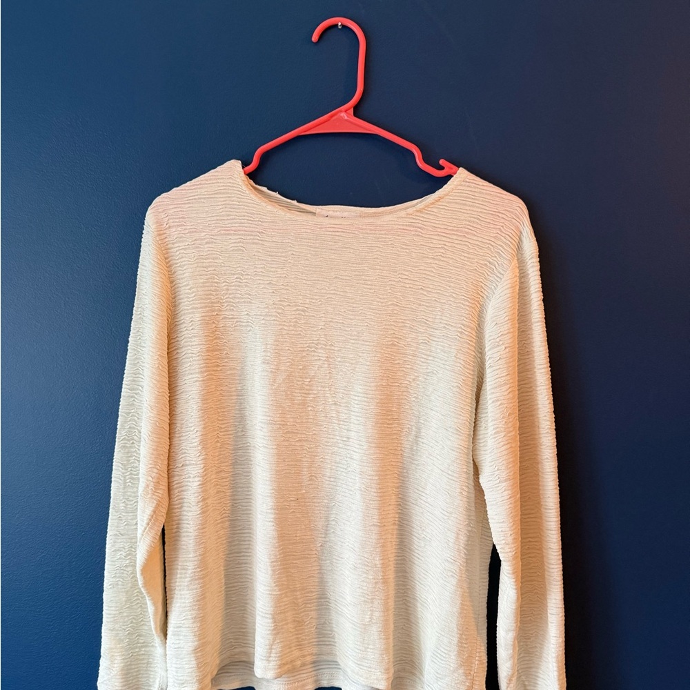 Elegant Women's Textured Cream Long Sleeve Top